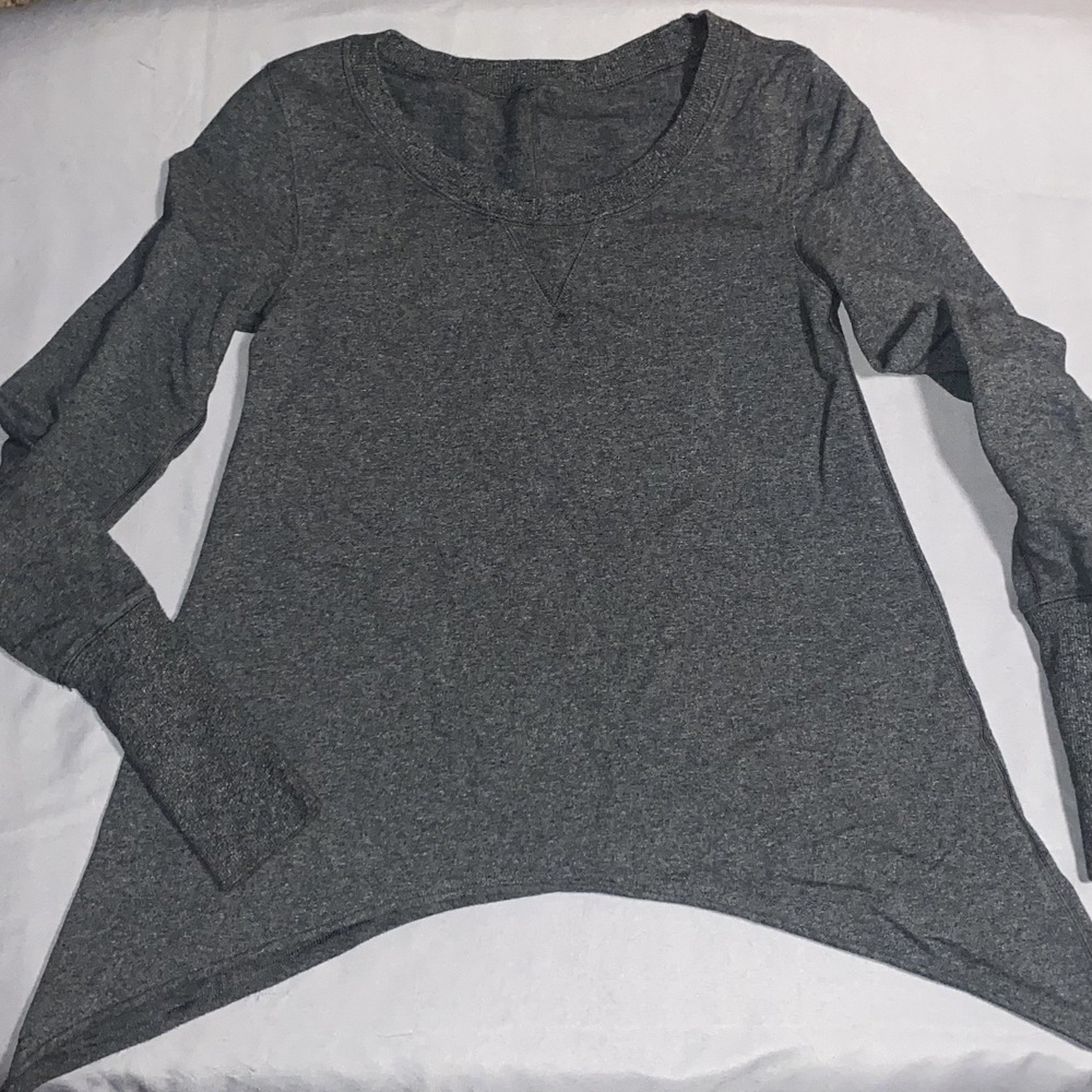 Lululemon Tea Lounge Pullover heathered Dark gray sweater 6 asymmetrical hem